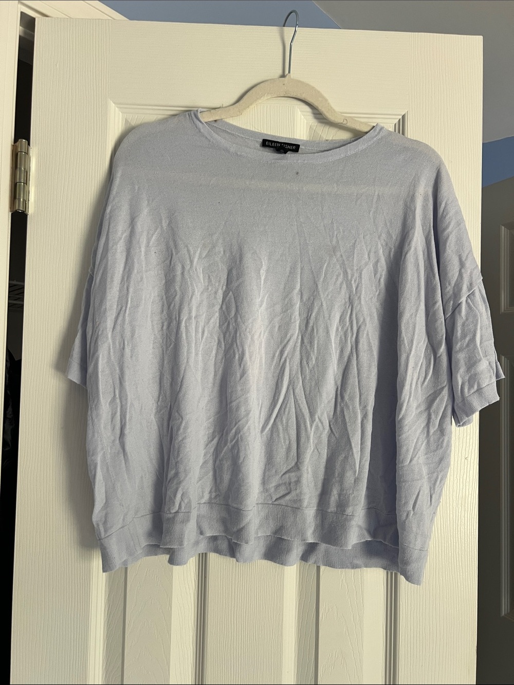 Eileen Fisher Pale Blue Oversized crop Short-Sleeve Knit Top